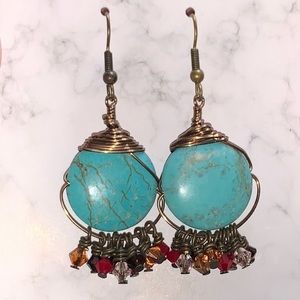 howlite turquoise wrapped earrings